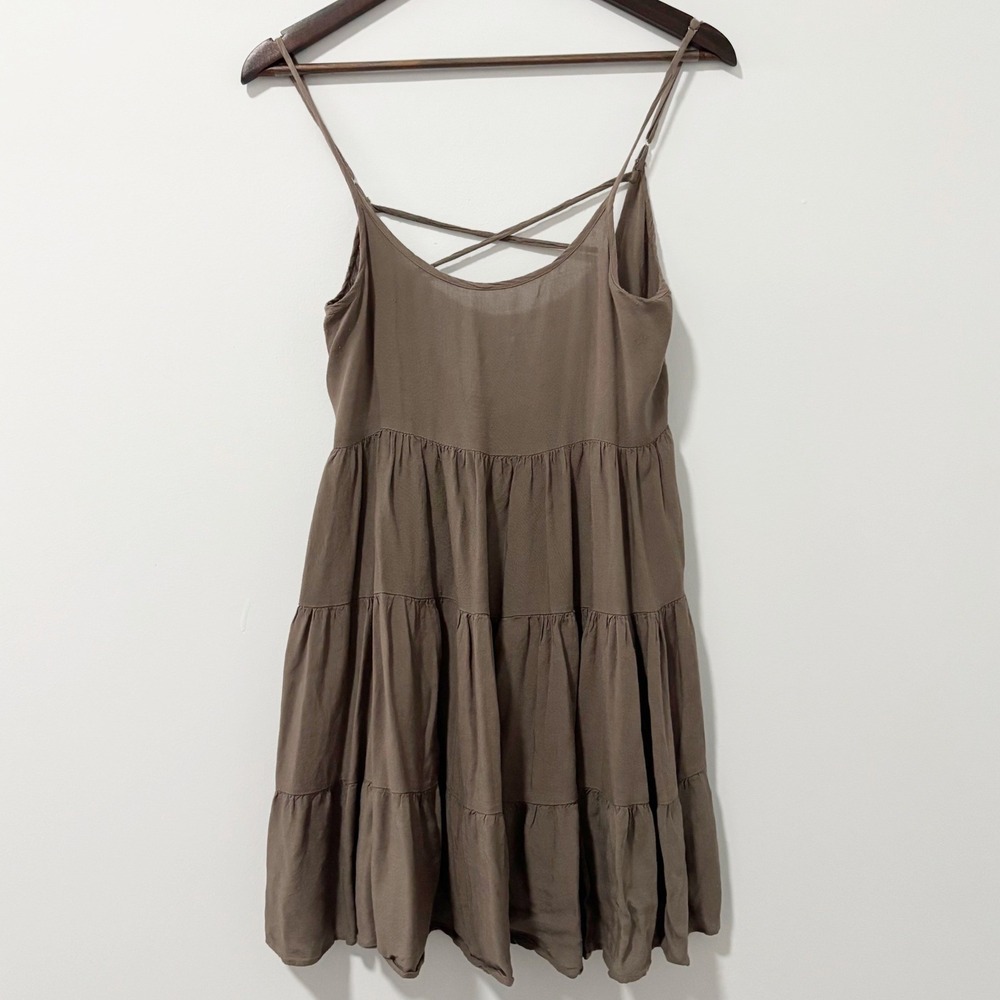 Altar'd State Mini Dress Women Small Brown Tiered Criss Cross Back Babydoll
